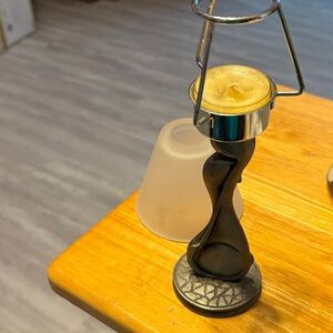 Penco Pewter Cat Candle Holder with Frosted Glass Shade